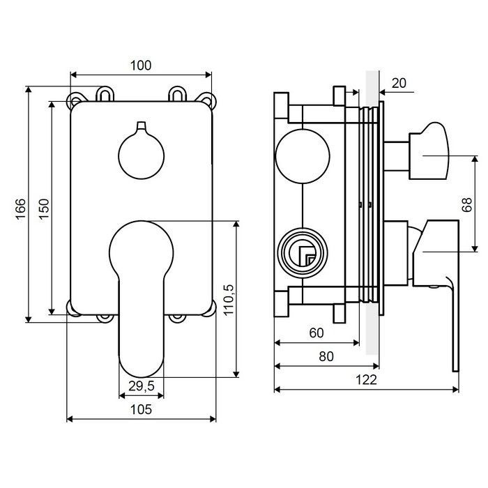 Смеситель для душа скрытого монтажа EXCELLENT Oxalia AREX.9045CR (хром)
