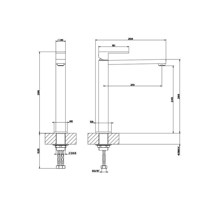 Gessi Rettangolo Смеситель для раковины с высоким изливом 213мм, цвет: черный