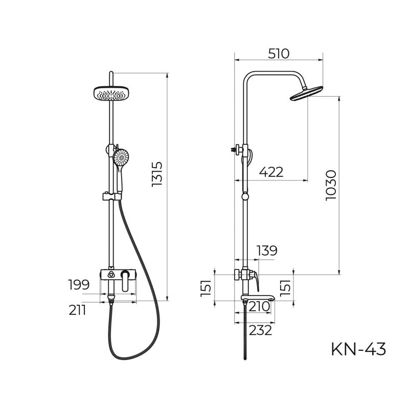 Душевая система Knotlor KN-43, хром, артикул KN-43