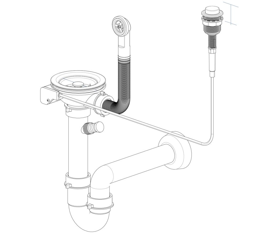 GRANFESTСифон одинарный 3 1/2" черный  п/авт с круглым переливом и отводом  арт. GF-