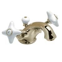 Devon&Devon WHITE ROSE Смеситель для раковины  на 1 отв.ручки белые ,с донным клапаном,цвет золото