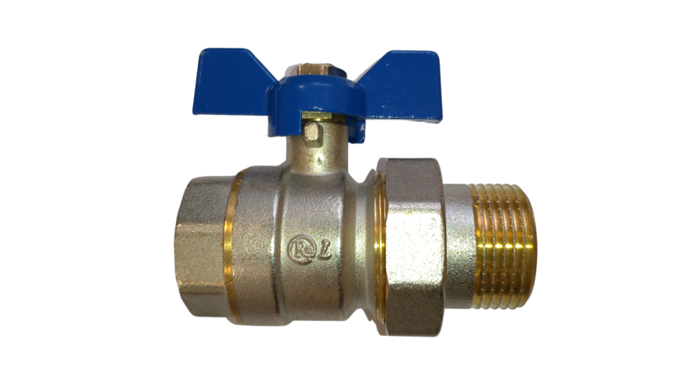 Кран шаровой с американкой RM-L 1 никелированный бабочка Ду25 Ру30 (НК 11Б27п1), артикул RML-1FFLA