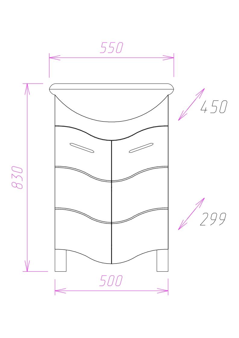 Тумба Onika Лайн 55 напольная, белая (ум. Уют 55)