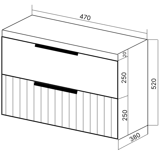 Тумба VIANT "Сицилия" 2 ящика подвесная белая 380x470x520 под раковину S-UM-MOD50/1 (MODUO 50) (VSIC50MDBEL-T2YP), артикул VSIC50MDBEL-T2YP