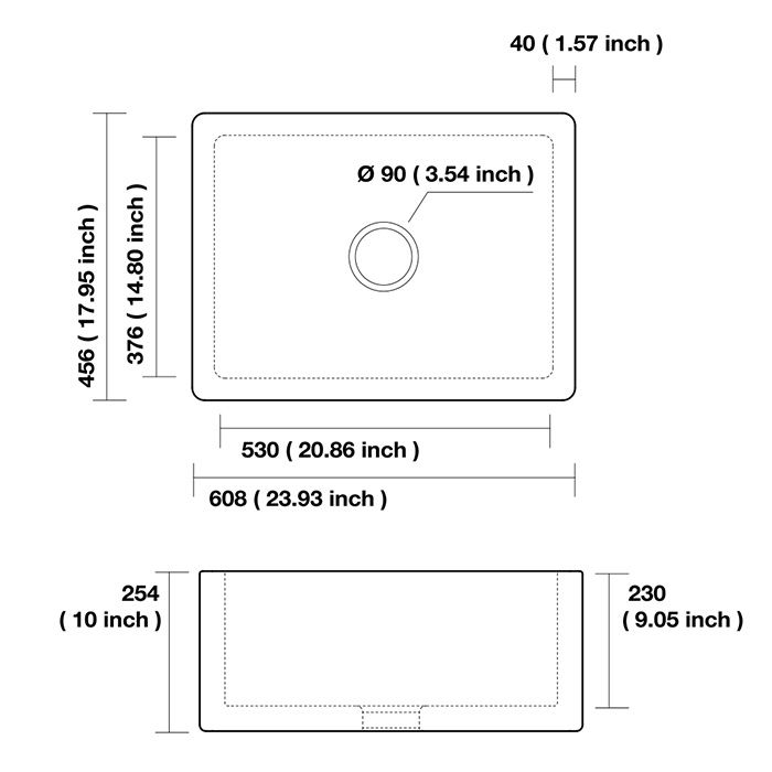 KERASAN Hanna Glasse ESSEX Раковина керамическая кухонная 608x456x254 мм,без отв под смеситель, без сифона, толщина 40 мм, цвет белый