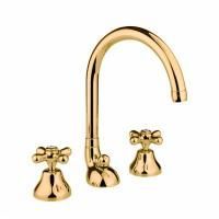 Nicolazzi Nuova Brenta Смеситель для раковины на 3 отверстия, с донным клапаном, высокий поворотный излив: 190мм, цвет: Gold Brass