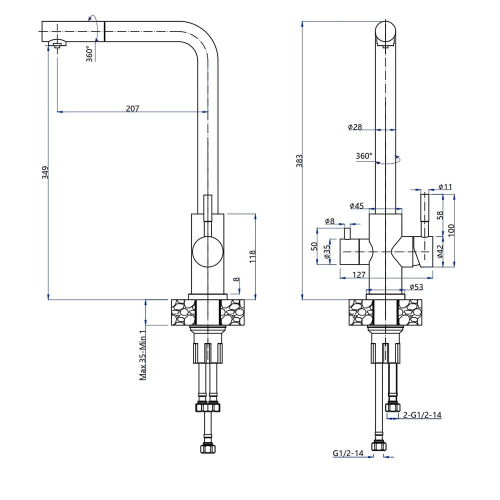 Смеситель для кухни с подключением фильтра GranFest Z-5421, графит