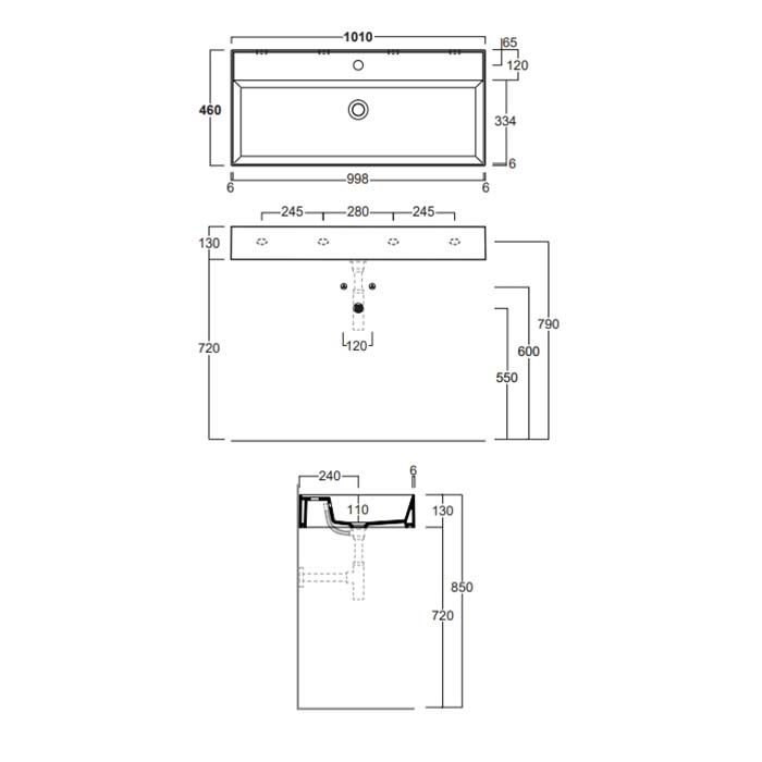 SIMAS AGILE Раковина подвесная 101х46 см, с переливом, с 1 отв под смеситель,цвет черный матовый