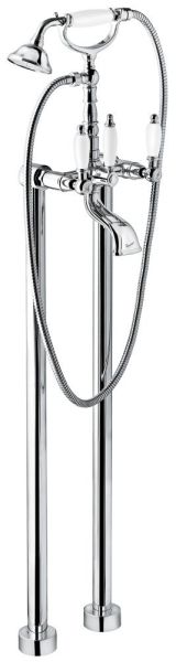 Emmevi Deco Ceramic, двухрычажный напольный смеситель для ванны (излив 12 см), с набором для душа, цвет хром