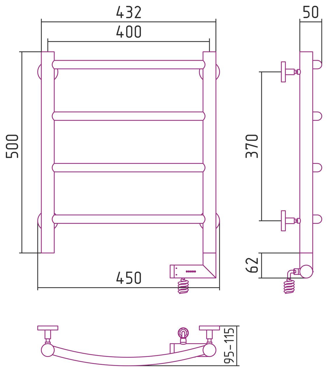 Полотенцесушитель электрический "ГАЛАНТ 2.0" 500х400 / МЭМ правый (Матовый Белый)