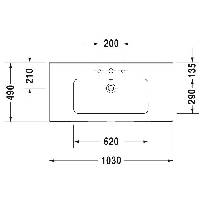 Duravit ME by Starck Раковина для мебели с перел., с 1 отв. под смес., 1030x490мм, Цвет: Белый