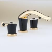 THG BAGATELLE PIERRE NOIRE MANETTES Смеситель для раковины на 3 отверстия, с донным клапаном, ручки черные, цвет полированное золото THG BAGATELLE PIERRE NOIRE MANETTES Смеситель для раковины на 3 отверстия, с донным клапаном, ручки черные, цвет полированное золото