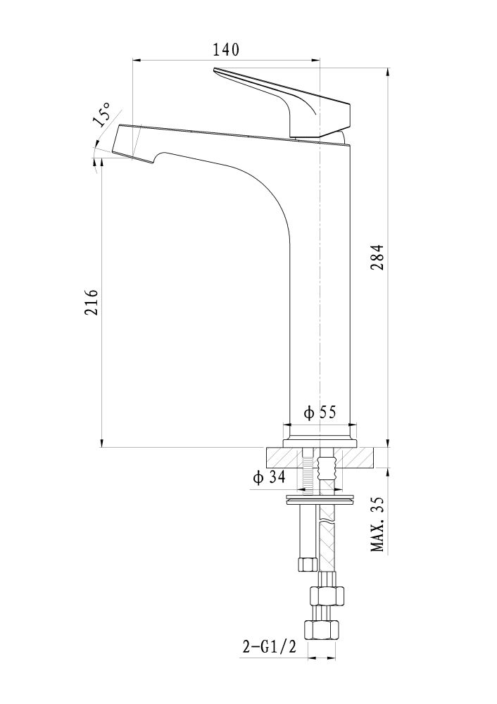 Смеситель для раковины высокий WONZON & WOGHAND BALANCE, Хром (WW-051104-CR)