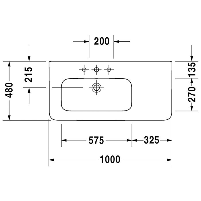 Duravit DuraStyle Раковина для мебели ассиметричная,с перел., с 3 отв. под смес., раковина слева, 1000x480мм, Цвет: Белый