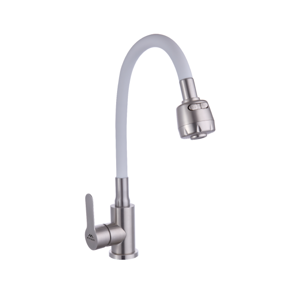 Смеситель для кухни с гибким изливом FASHUN A54101+N7346, сатин/белый