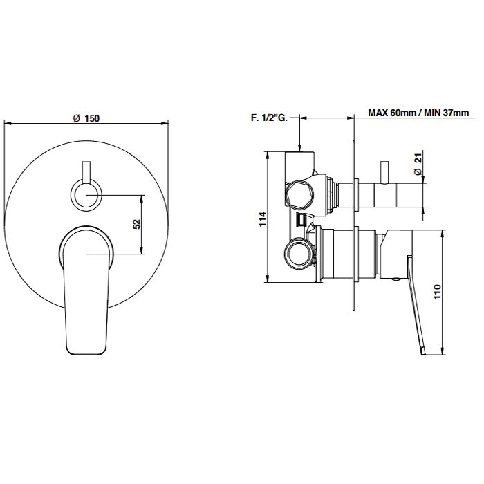 Bongio GIO2 Смеситель встроенный для душа с переключателем, 2 выхода, механический, цвет: хром (со встраиваемой часть), артикул 80519CRPR
