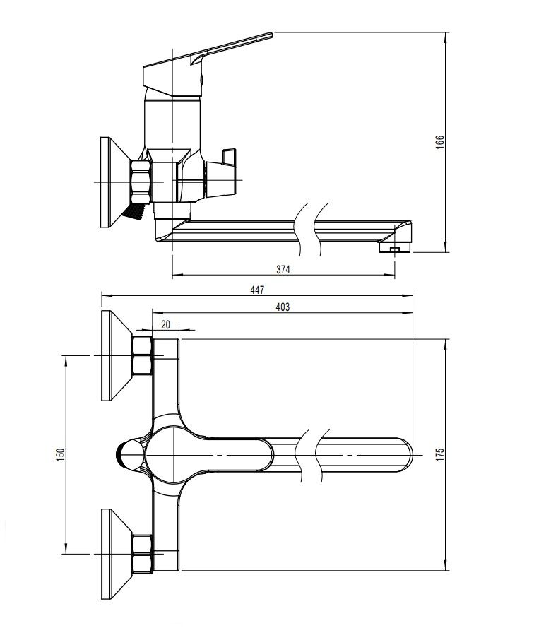 Смеситель для ванны с длинным поворотным изливом RUSH (SKY SK5720-51), артикул SK5720-51