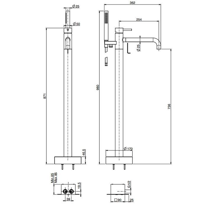 Fima Carlo Frattini Spillo Up Смеситель для ванны, напольный, с ручным душем, цвет: золото Fima Carlo Frattini Spillo Up Смеситель для ванны, напольный, с ручным душем, цвет: золото