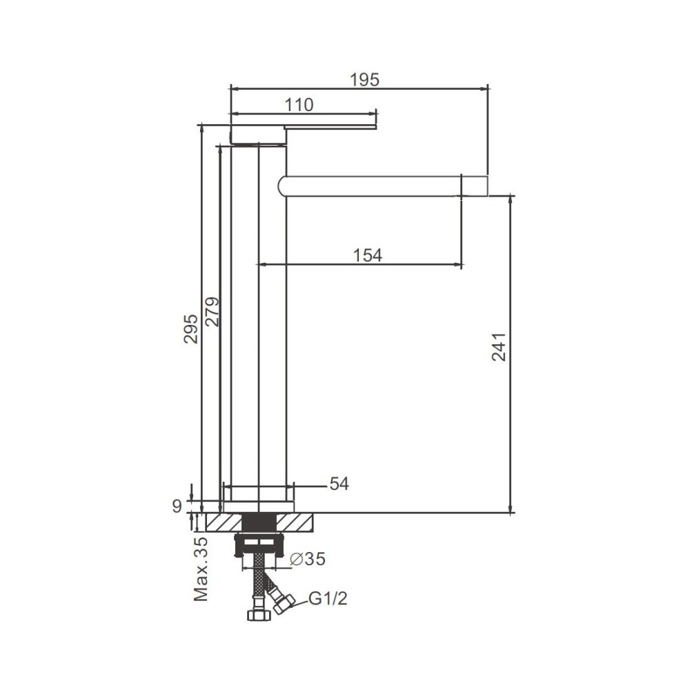 Смеситель для раковины высокий BELZ B11813-3, оружейная сталь