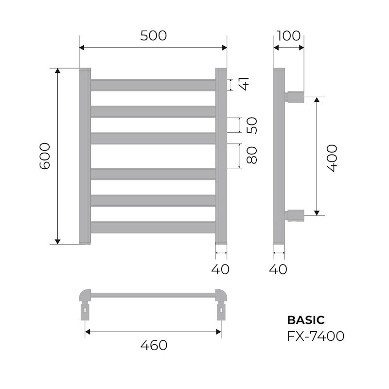 Полотенцесушитель электрический Fixsen BASIC 600х500 FX-7400B, черный, артикул FX-7400B