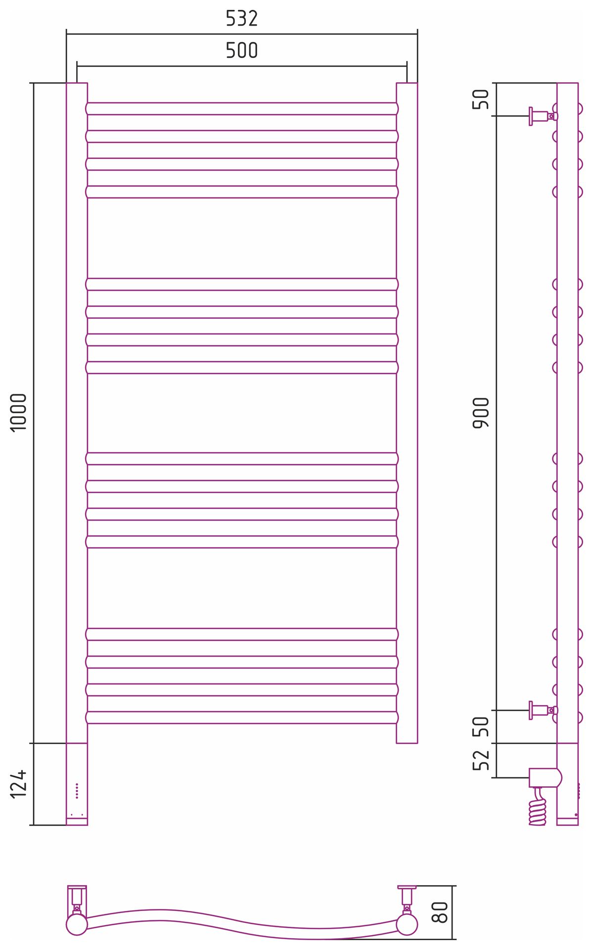 Полотенцесушитель электрический ФЛЮИД 3.0 1000х500 МЭМ левый (Без покрытия)