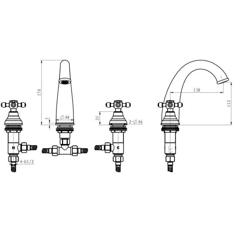 Смеситель для раковины на 3 отверстия SATINE золото_Комплект, артикул 297-ST