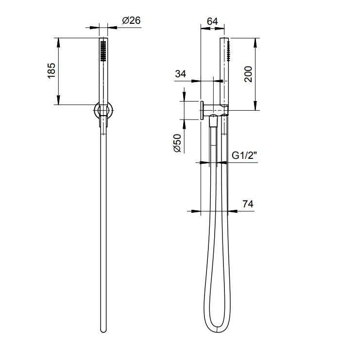 Fantini Nice Душевой набор: ручная лейка FIT, держатель для ручной лейки, шланг 150 см, цвет Raw Metal PVD