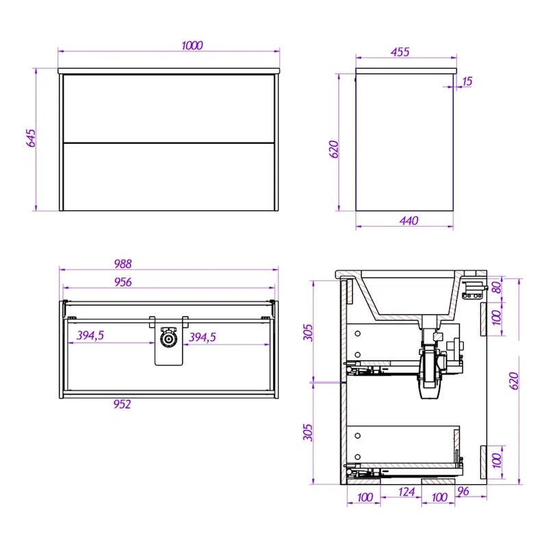 Тумба под раковину подвесная La Fenice Tesoro FNC-01-TES-DGT-100-2, табак, артикул FNC-01-TES-DGT-100-2