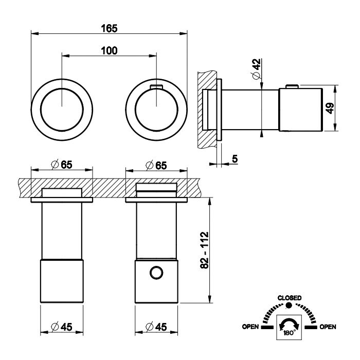 GESSI HABITO INTRECCIO Смеситель настенный встраиваемый, термостатический, с переключателем на 2 положения, внешняя часть, цвет Black Metal Br. PVD