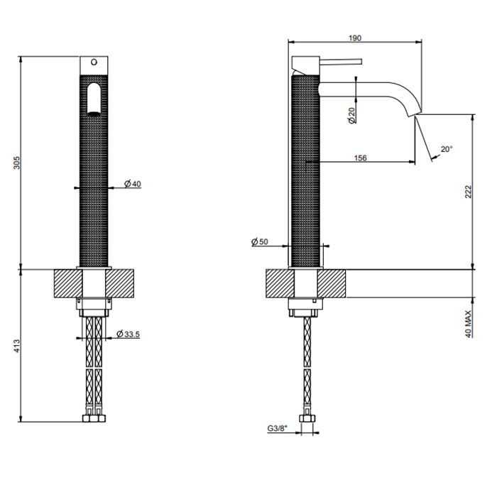 GESSI 316 Смеситель для раковины на 1 отверстие, высокий, h=305мм, без донного клапана, излив 156мм, цвет: brushed black metal pvd GESSI 316 Смеситель для раковины на 1 отверстие, высокий, h=305мм, без донного клапана, излив 156мм, цвет: brushed black metal pvd