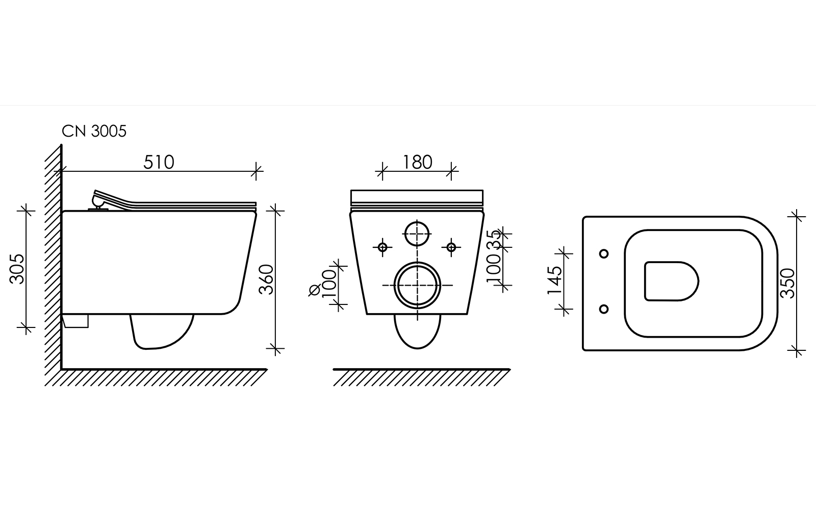 Комплект Подвесной унитаз Новый день (New day) Безободковый (Rimless) + Система инсталляции Баланс (Balance) кнопка Квадрат (Square), черный матовый, артикул CN3005_121002MB
