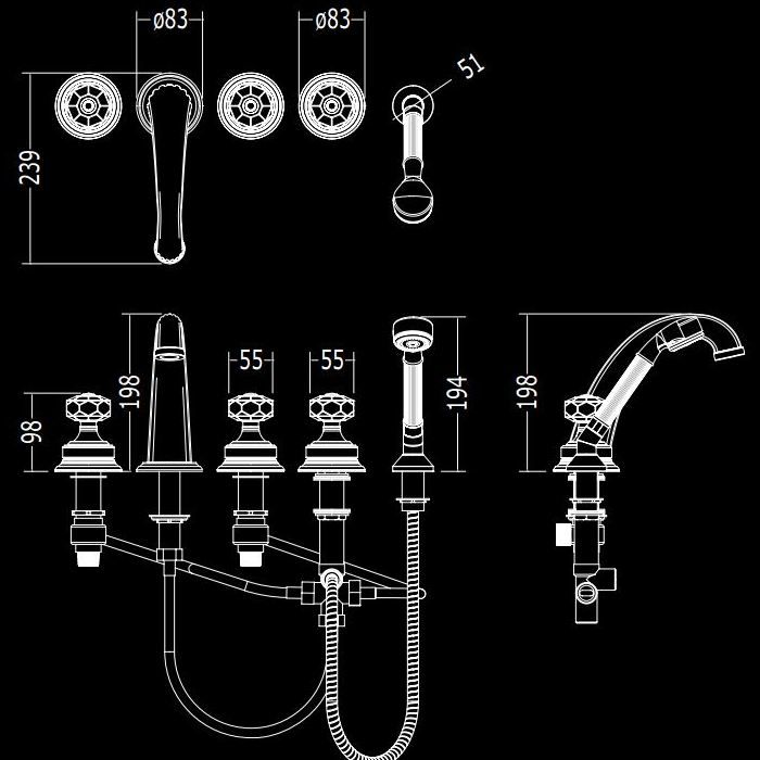 Devon&Devon Excelsior King Смеситель для установки на борт ванны с 5 отверстиями, переключателем и душем. Цвет: хром., артикул EXC-KN150CR
