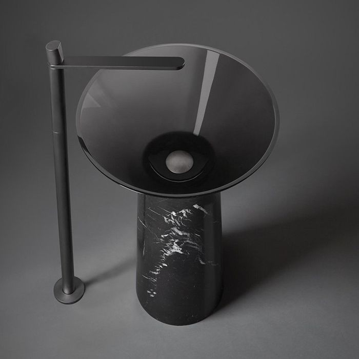 Antonio Lupi Albume Раковина накладная, круглая Ø48см, без отв. под смес, без перелива, с д/клапаном (хром), мат-л: Cristalmood, цвет: Fume