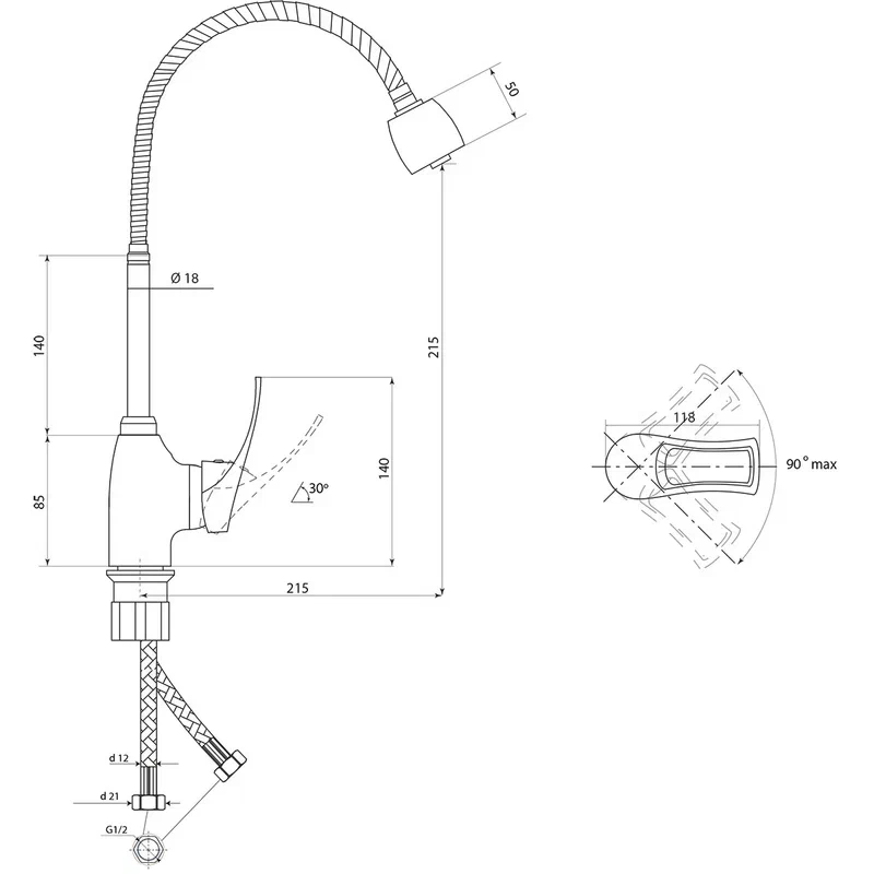 Смеситель для кухни с гибким изливом и режимом "душ" Славен СЛ-ОД-Ц25, хром, артикул СЛ-ОД-Ц25