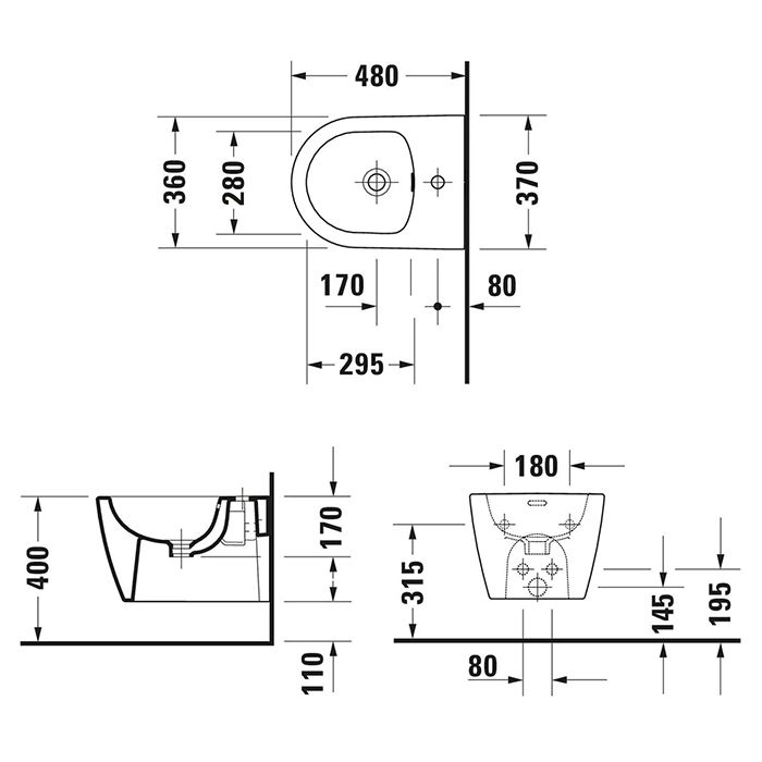 Duravit Soleil by Starck Биде подвесное 370х480 мм, с 1 отв под смеситель,Weiß Hochglanz,  цвет белый