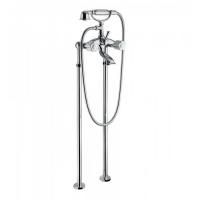 Bongio Fleur Blanc Смеситель для ванны напольный с ручным душем, цвет хром/белый фарфор