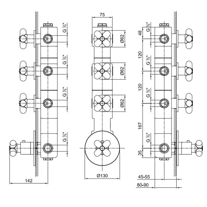 Fantini I Balocchi Встраиваемый термостат для душа на 3 источника, 3/4", (наружняя часть), цвет: белый матовый