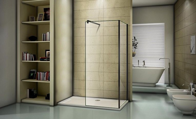 Душевая перегородка Good Door Walk In SP-120+SP+P-80-B-CH 120x80 профиль Черный стекло прозрачное