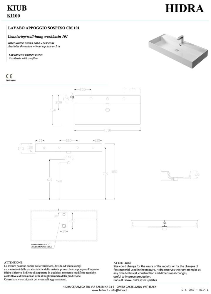 Hidra Kiub, накладная/подвесная прямоугольная раковина 101x46x12h см, цвет черный матовый, артикул KI100/026