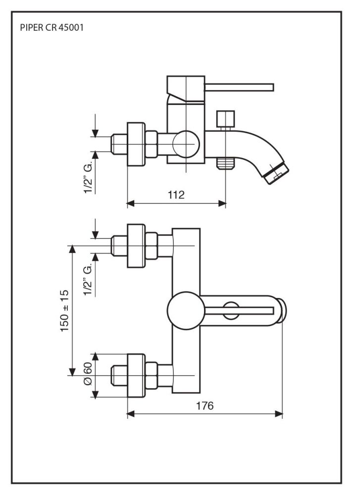 Emmevi Piper, однорычажный смеситель для ванны без набора для душа, цвет зачищенное золото