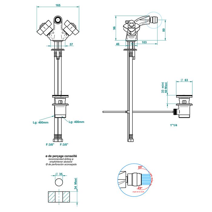 THG PETALE DE CRISTAL NOIR Смеситель для биде на 1 отверстие, с донным клапаном, цвет хром