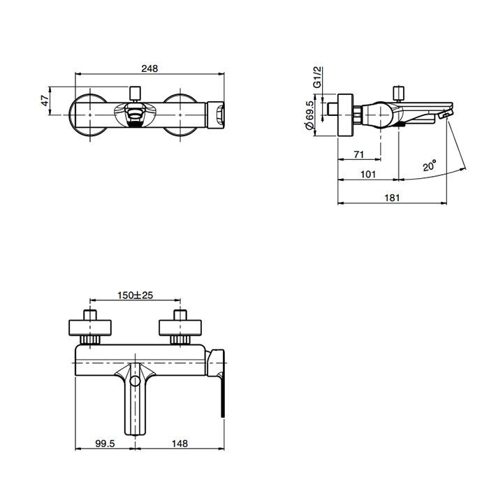 Fima Carlo Frattini Mast Смеситель для ванны, настенный, без душевого комплекта, цвет: чёрный матовый, артикул F3134/1NS