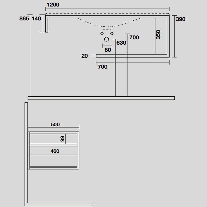 KERASAN SHAPE LOUISE Структура 1220х520 мм., подвесная, нержавеющая сталь, полка белая, цвет черный матовый