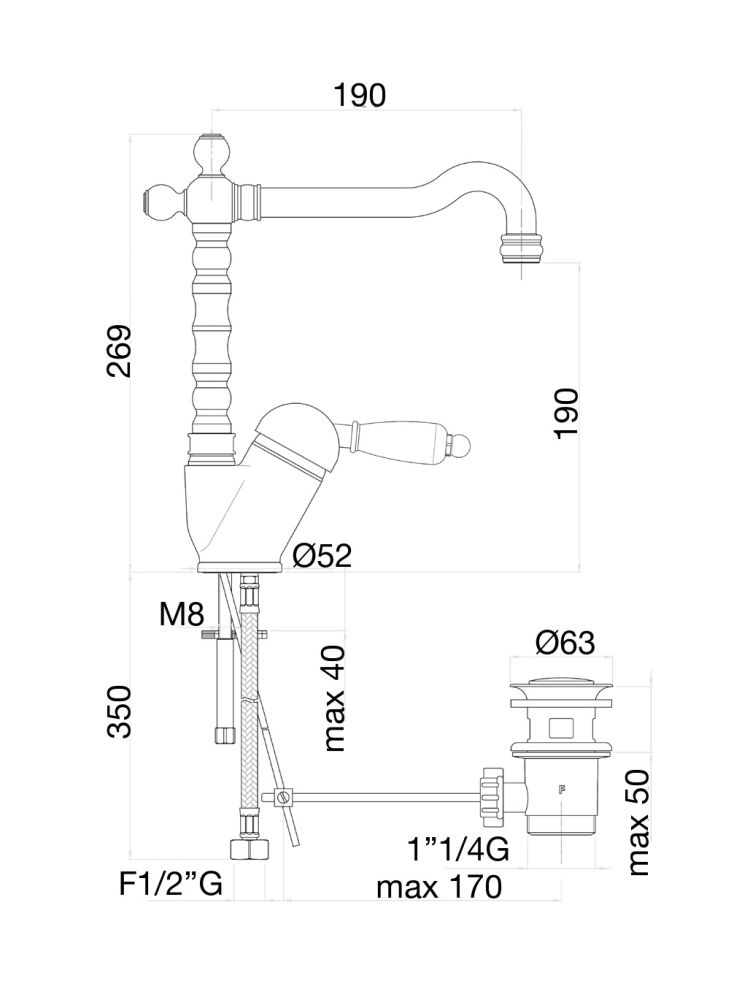 Смеситель для раковины Fiore IMPERIAL BLACK 89CO2245, хром/золото