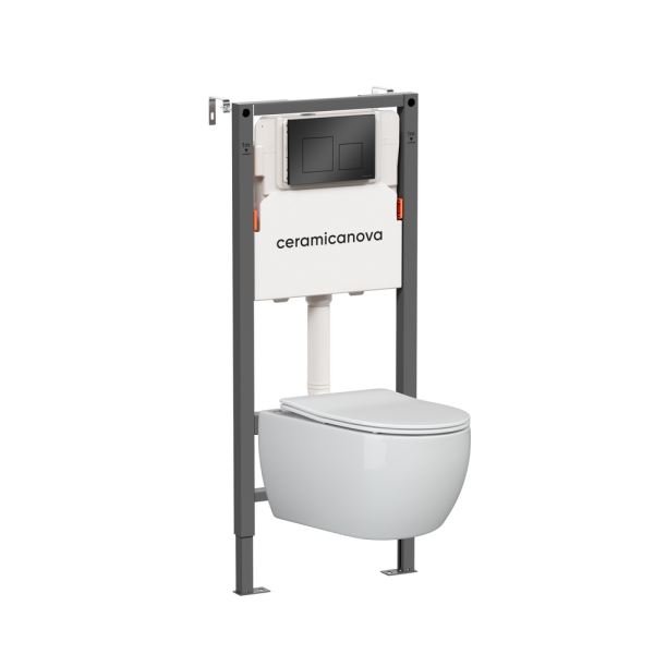 Комплект Подвесной унитаз Игра (Play) Безободковый (Rimless) + Система инсталляции Баланс (Balance) кнопка Квадрат (Square), черный матовый