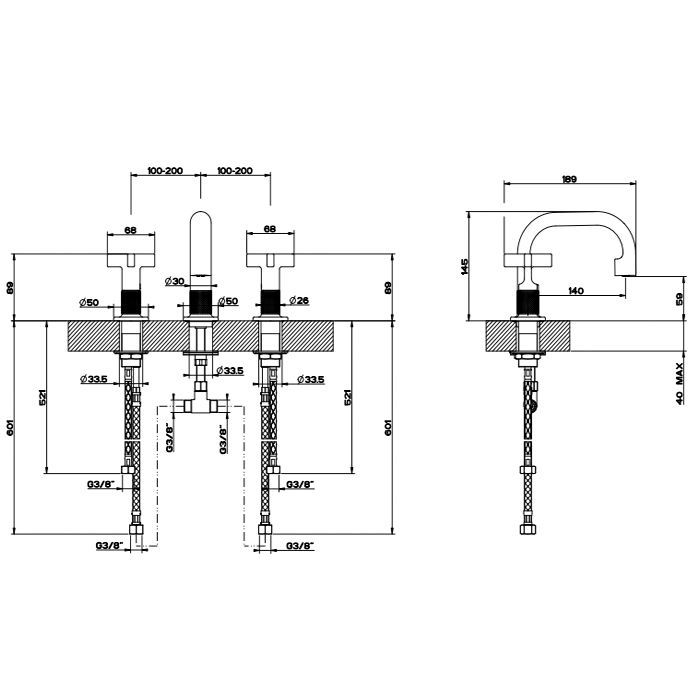 GESSI INCISO Смеситель для раковины на 3 отверстия без донного клапана, излив 140мм, h=145мм, цвет: золото