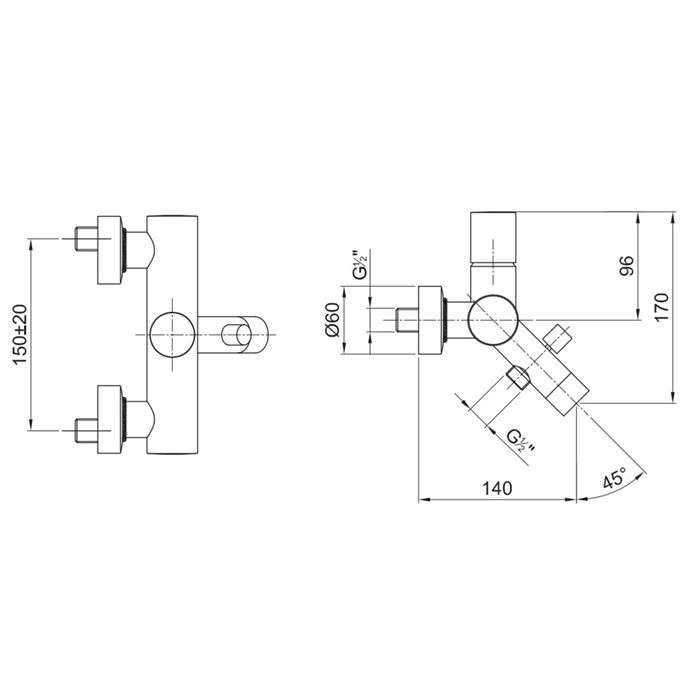 Fantini Nostromo Смеситель для ванны, настенный, на 2 источника, излив 140мм, цвет: хром