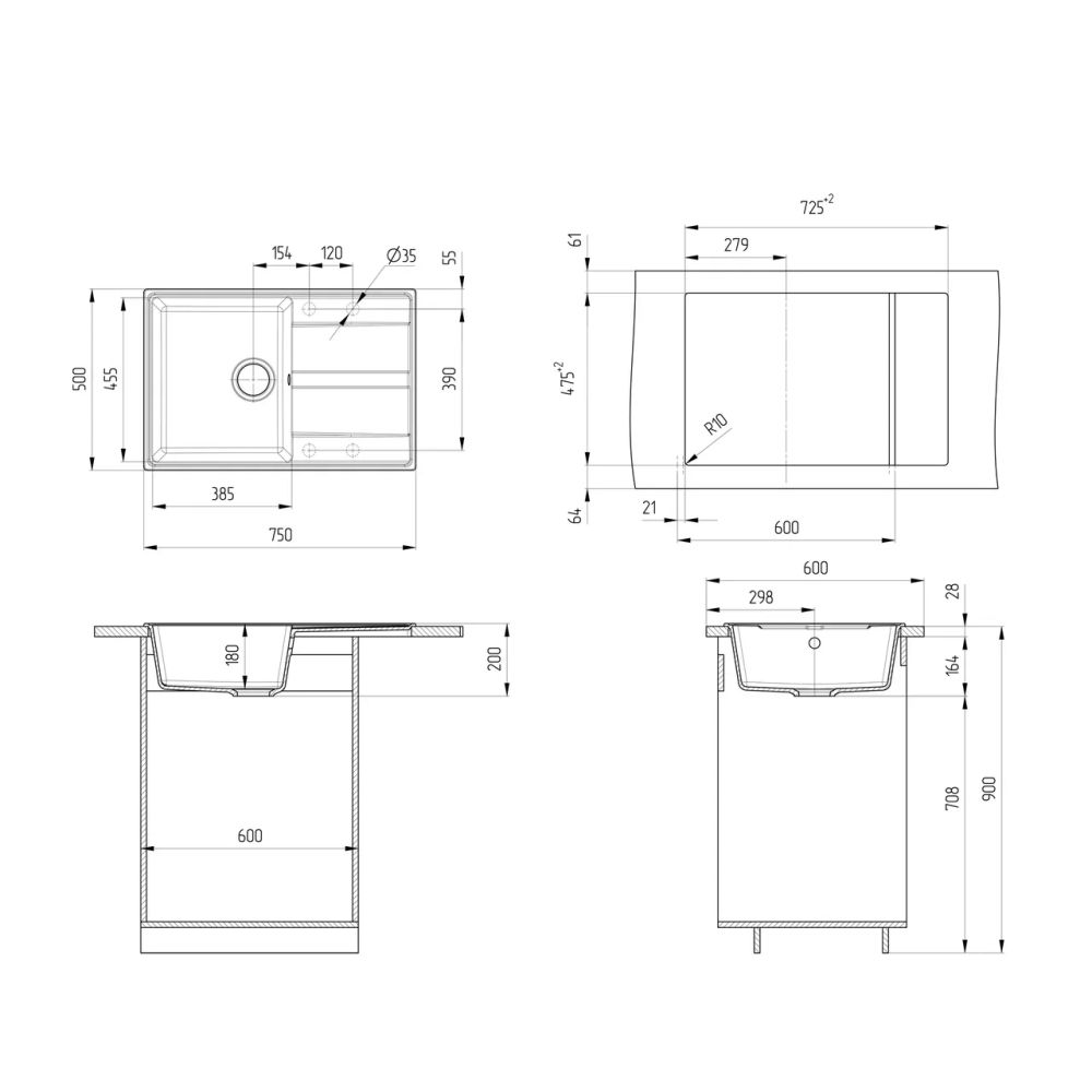 Кухонная мойка Ulgran Quartz Prima 750-10, песок, артикул Prima 750-10