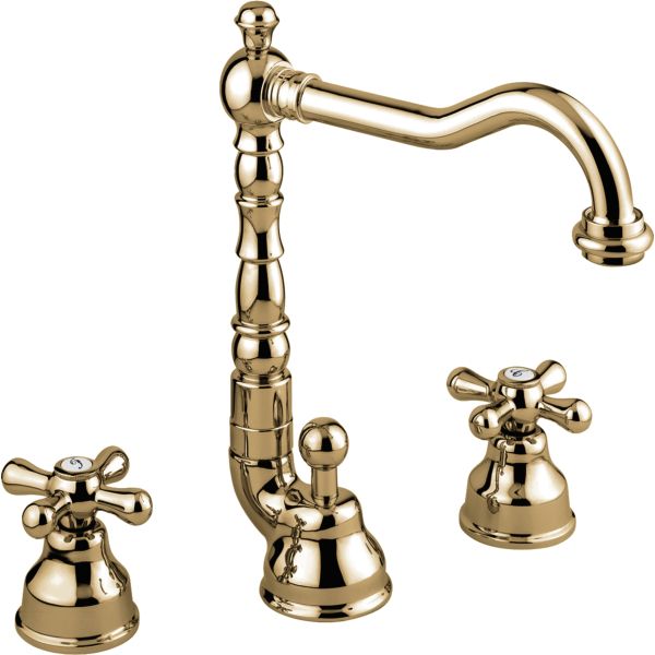 Emmevi Deco Old, двухвентильный смеситель для раковины (излив 18,3 см), на 3 отверстия, с донным клапаном, цвет бронза