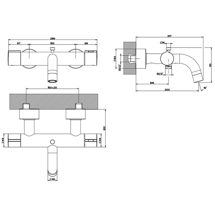 Gessi Emporio Via tortona Смеситель-термост наружный для ванны с автоматическим переключателем ванна-душ, цвет: Black XL, артикул 18711#299